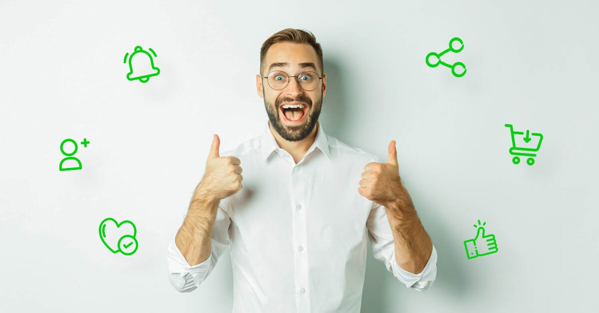 social media for business featured image - excited man with glasses showing thumbs up