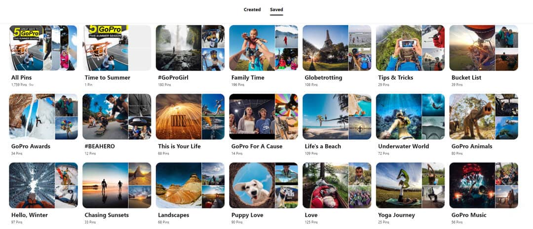 another screenshot of GoPro's Pinterest page