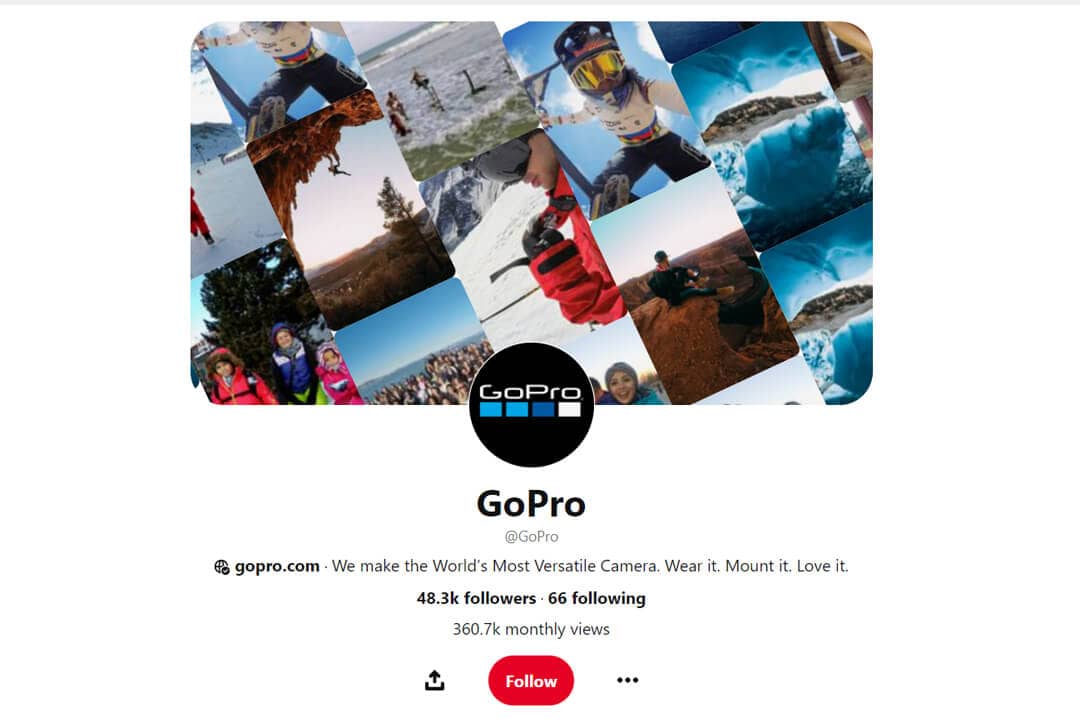 screenshot of GoPro's Pinterest page